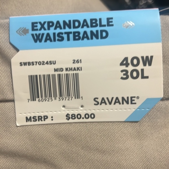 Savane 40X30 L Stone Blue Flat Front Performance Chino Pants New - Picture 5 of 5